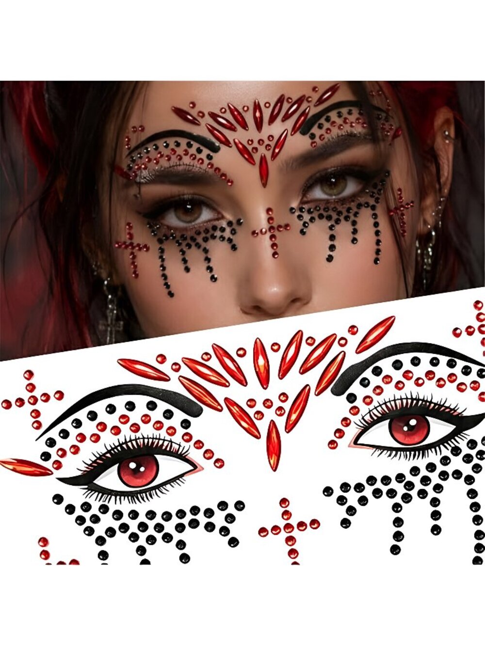 Halloween Face Gems Stickers Gothic Rhinestone Face Jewels for Women Makeup